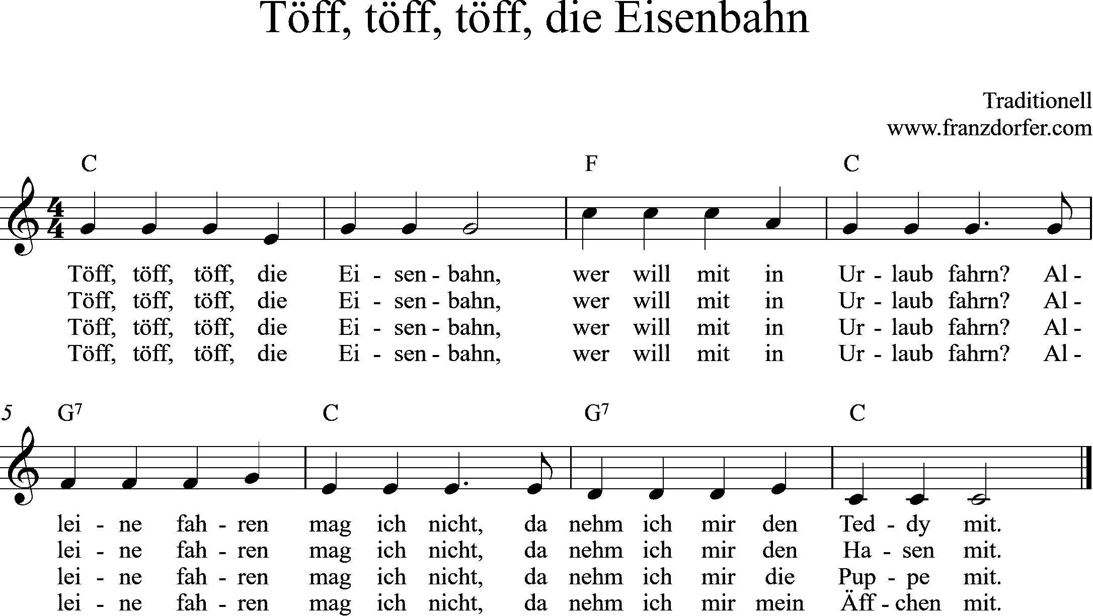 Noten, Töff töff die Eisenbahn